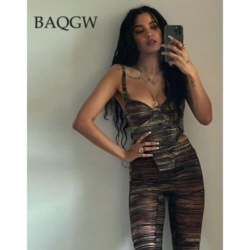 Summer Sleeveless Irregular Tiger Hollow Out Hole Sexy Striped 2 Piece Set Summer Women Fashion Streetwear Trousers Outfits Club