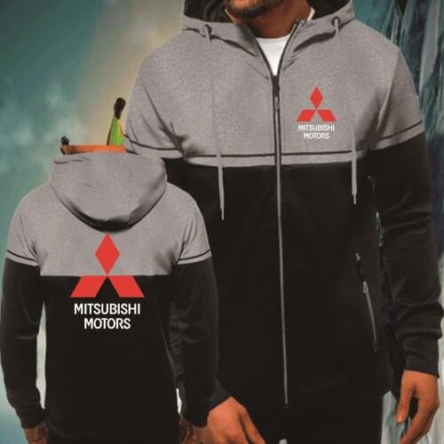Spring Autumn Mens Zip Jacket Mitsubishi Car Logo Print Fashion Casual Splicing Cotton Mens Jacket High Quality Mens clothes