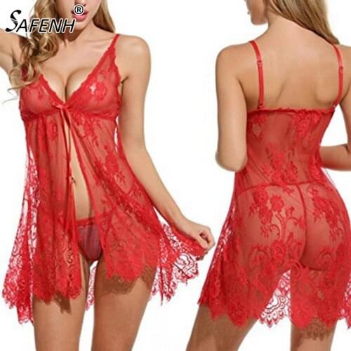 Summer Lace Nightgown Women Sleepwear Pyjamas Negligee Babydoll Sexy Bathrobe Female Home Clothes Red S-XXL