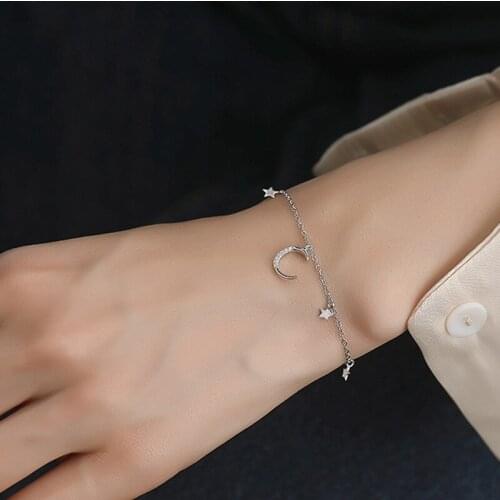 Moon Star Bracelet For Women Tassel Chain Pendant Sweet Korea Fashion Original Vintage Trendy Girl Daily Party Jewelry BOYULIGE