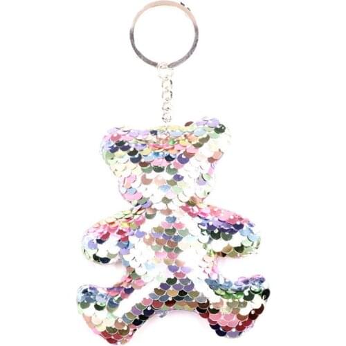 Bears New Reflective Double-Sided Sequin Car Keychain Motorcycle Key Ring Pendant