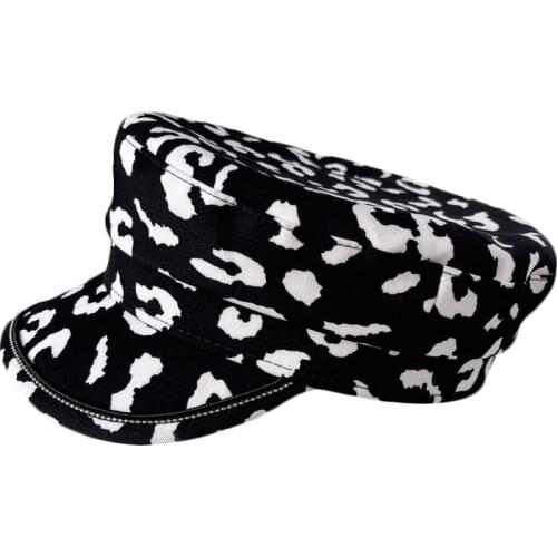 Fashion Women Military Hat Autumn Sailor Hats Ladies Beret Caps Flat Top Captain Cap Travel Cadet Octagonal Hat Leopard Cap
