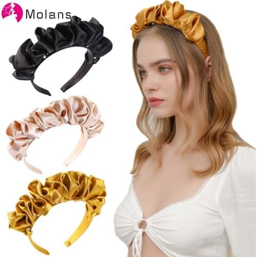 Molans New Solid Color Headband for Women Folds Satin Pearl Hairband Hair Hoop Bezel Girls Fashion Headwear Hair Accessories