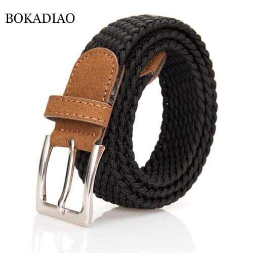 BOKADIAO men&women elastic belt Pin buckle Weave Stretch Canvas belt Nylon luxury jeans belts for men waistband Black strap male