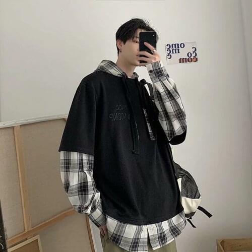 Fake two-piece sweater mens trendy ins Hong Kong style shirt collar loose long-sleeved shirt pullover autumn boy couple jacket