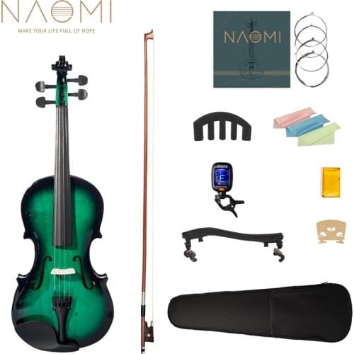 NAOMI 4/4 Violin Set With Violin+Bow+Bridge+String+Rosin+Case Green & Black Gradual Color Violin Beginner Level