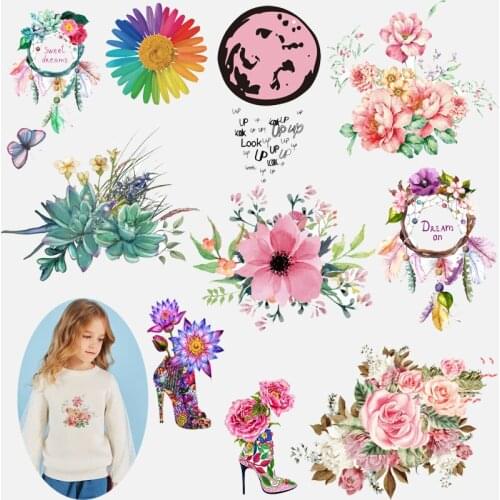 DIY Flower Iron On Transfer For Clothing Jeans Sticker On Clothes shirt Patch Butterfly Thermal Transfer For Clothes Accessories