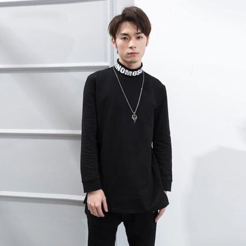M-4XL Mens Trendy Exquisite Spring 2020 New Slim Medium Long Collar Black Long Sleeve Top Hair Stylist Stage Wear Nightclub Hip