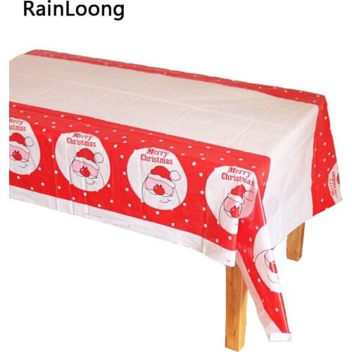 Disposable Plastic Table Cloth Santa Table Cover Tablecloth Merry Christmas Decoration 180*108cm And Match Napkin