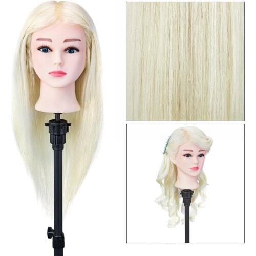 Hairdressing Mannequin Head 22" 100% Real Human Hair for Hairstyles Hairdressers Curling Practice Training Head with Stand