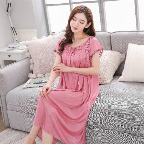Hot Pajamas for Womens Summer Big Size Loose Short Sleeve Ice Silk Nightdress for Womens Summer Thin Sexy