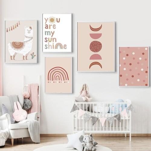 Nursery Alpaca Poster Wall Art Print Sunshine Rainbow Canvas Painting Kids Boho Wall Pictures Nordic Decoration Baby Room Poster