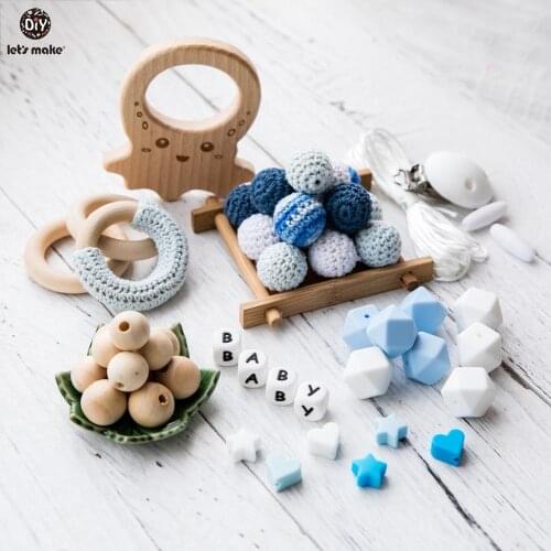 LetS Make 1set Crochet Beads Wooden Teether Cartoon Teething Toys For Kids Baby Teether DIY Handmade Teething Beads Teether Toy