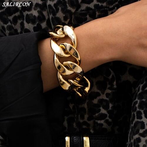 Salircon Vintage Thick Link Chain Bracelet for Women Men Kpop Charm Bracelets on Hand Punk Couple Bracelets Jewelry Gift 2021