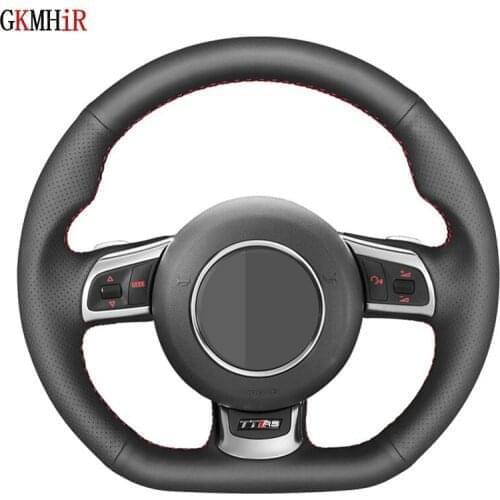 DIY Black Genuine Leather Car Steering Wheel Covers For Audi TT RS (8J) 2009-2014 RS 3 (8P) Sportback 2011-2013 RS 6 (C6) Avant