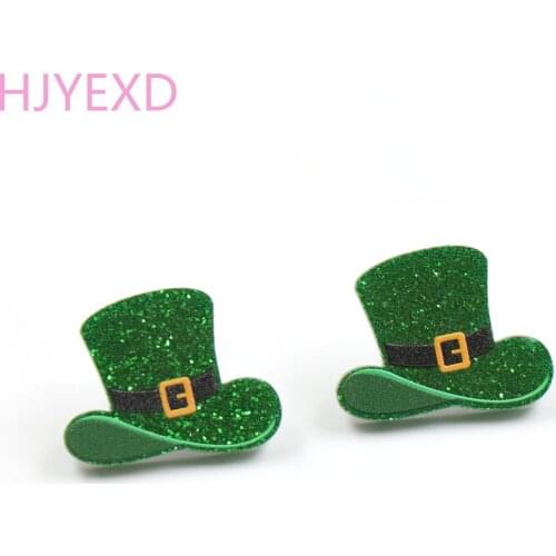 1pair) ST067- Acrylic Cap Earrings Green Glitter UV Hat St Patricks Acrylic Earrings