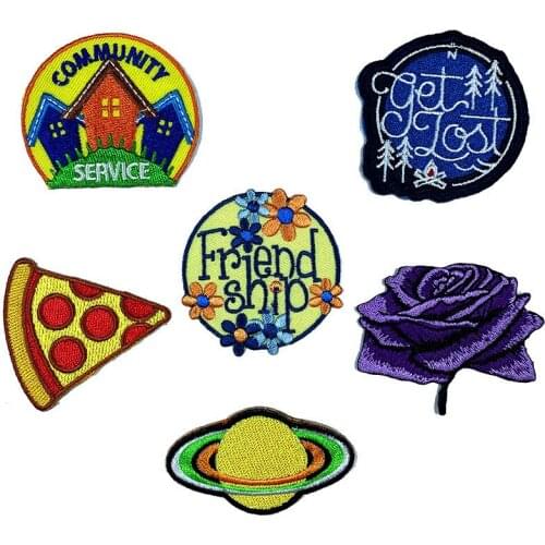 Community Service Get Get Lost Friendship Planet Pizza Purple Rose Embroidered Clothing Iron Appliques DIY Sticker Supplies