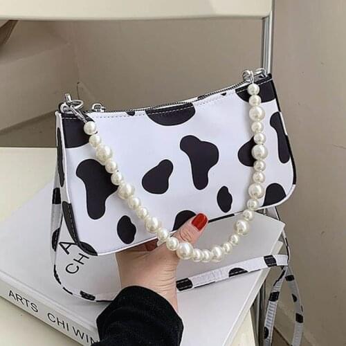 Fashion Pearl Messenger Bag Soft Skin Cows Shoulder Bags Women Underarm Package High Quality Handbag Female Multifunction Purse