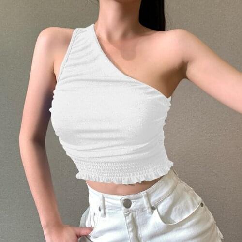 Summer Sexy Slim one shoulder Tops Women Splicing Y2k Crops Top One Word Collar Knitting Casual Beach Tank Top Harajuku T-Shirts