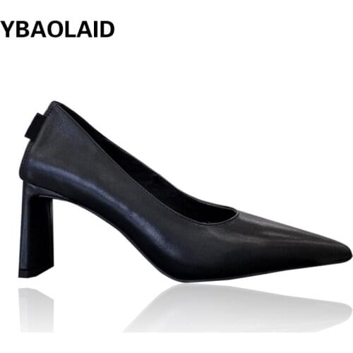 Pointed Toe Shaped Flat Heel Pure Color High Heels 2021 Summer Temperament Genuine Leather Shallow Sleeve Womens Single Shoes