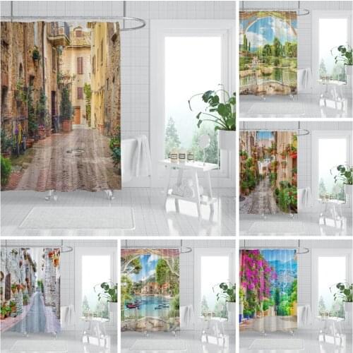 Street Scenery Shower Curtain Old Bulidings Landscape Waterproof Shower Curtains Decoration Home Bathroom Accessories