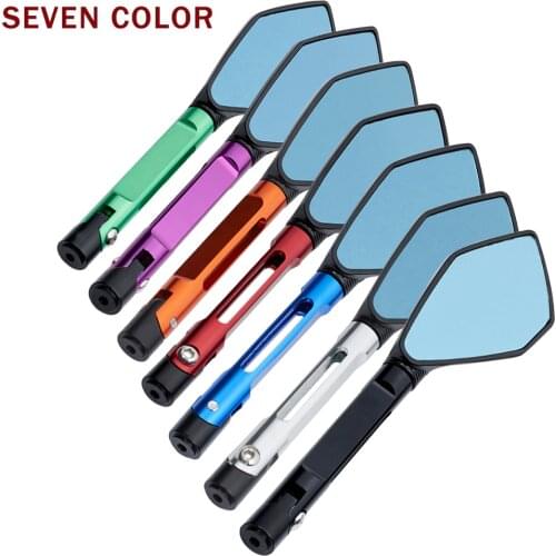 Universal CNC Aluminum Motorcycle Handlebar Rear View Mirrors Blue Anti-glare Mirror for Honda Yamaha Suzuki Scooter ktm
