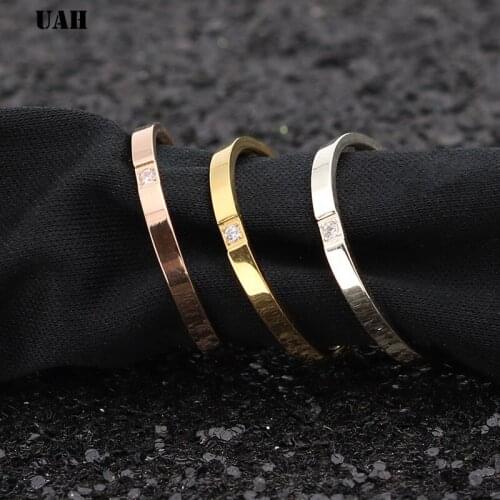 UAH Top Quality Concise Zircon Wedding stainless steel material Rose Gold Steel color Ring Never Fade Jewelry