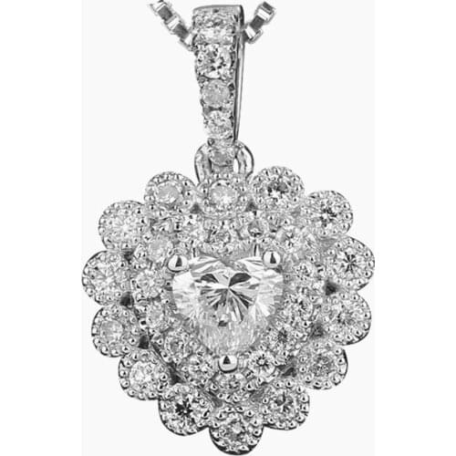 HELON Women Moissanite Pendant Solid 14K AU585 White Gold 4mm Heart Cut Lab Grown Moissanite Diamond Pendant Trendy Fine Jewelry