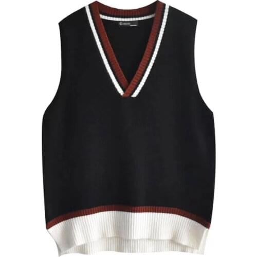 New Women Vest Simple All-match Spring Autumn Korean Style V-neck Knitted Sweater Leisure Student Sleeveless Female Vintage Vest