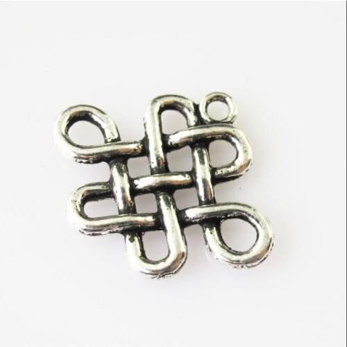 20 New Flower Chinese Knot Tibetan Silver Tone Charms Pendants 19x23.5mm