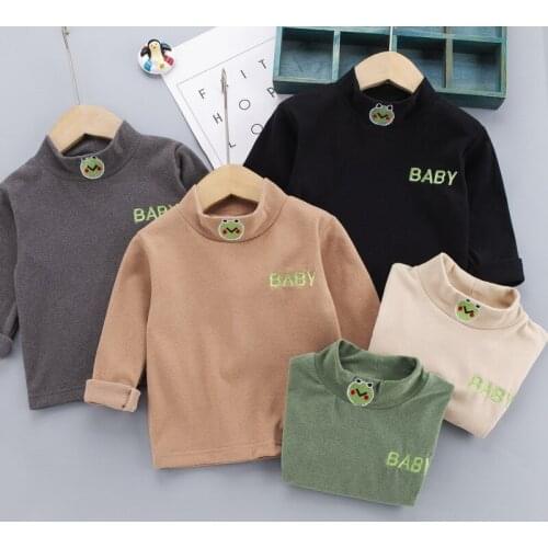 2020 Korean Foreign Style Cotton Thin Small Black Thin General High Collar Long Sleeve Base Coat for Boys and Girls