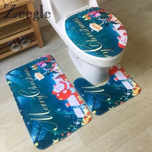 Zeegle 3Pcs Bathroom Mat Set Christmas Mat for Bathroom Non-slip Bathmat Home Decoration Bathroom Product Toilet Cover Seat Mat