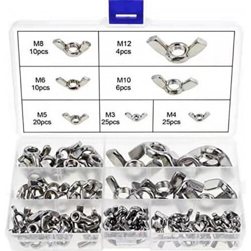 304 stainless steel butterfly screw hand twisting nut suit M3 M4 M5 M6 M8 M10 M12 fasten butterfly nut suit 100 grain