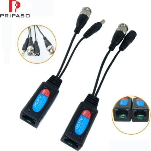 Pripaso 4 Pair Passive Video Balun BNC to RJ45 Adapter with Power Full HD 1080P-5MP Surveillance Security Camera Ethernet Cable