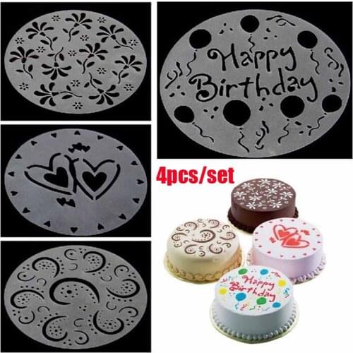 ​4Pcs/set Spray Cake Mould Kitchen Variety Cake Cupcake Stencil Template Mold Birthday Decoration