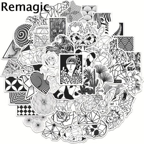 50pcs Black and white Geometric Animal Cartoon scrapbooking Stickers packs Waterproof Skateboard Suitcase Guitar pasters Kid Toy