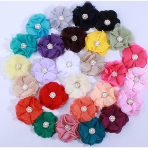 60PCS 2" Chiffon Flowers For Newborn Headbands Shabby Chiffon Flowers For Hair Clips Beautiful Girls Hair Accessories