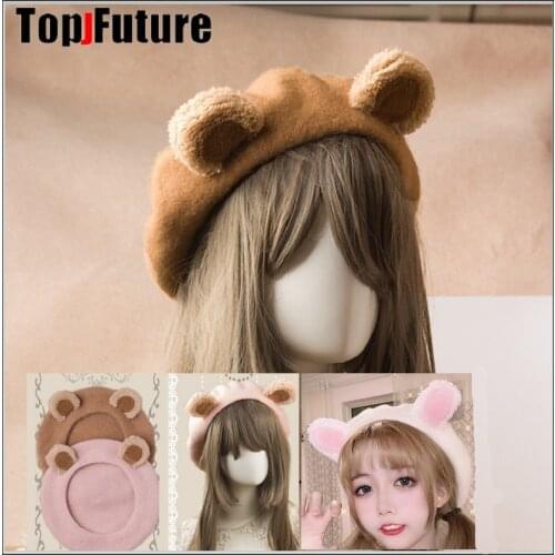 Bear ear girl cap gift beret cute shape hat winter cap autumn Punk Beret Hat Solid Beret ADULT lolita girl HAT