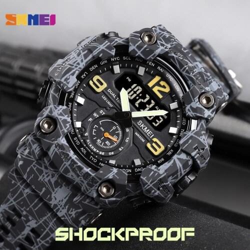 SKMEI Men Sports Watches Quartz Wristwatch Japan Movement 3 Time Dual Display Analog LED Electronic Military Relogio Masculino