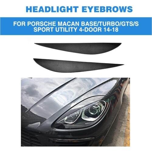 Pure Carbon Fiber Headlight Eyebrows Covers for Porsche Macan Base Turbo Sport Utility 4 Door 2014 2015 2016 2017 2018 FRP black