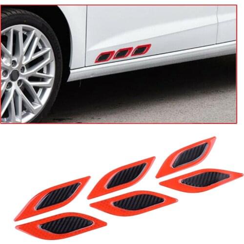 CITALL 6Pcs Safety Reflective Tape Bumper Warning Mark Car Stickers Accessory Red Carbon Fiber Texture