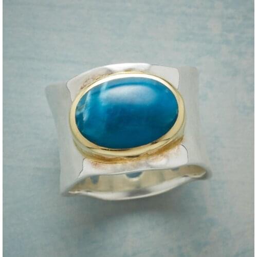 Elegant Simple Unisex Silver Color Blue Oval Natural Stone Female Male Alloy Ring for Women Men Party Jewelry Accessories