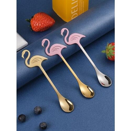 Ins net red coffee spoon 304 stainless steel Flamingo dessert spoon hanging cup cute cartoon stirring spoon