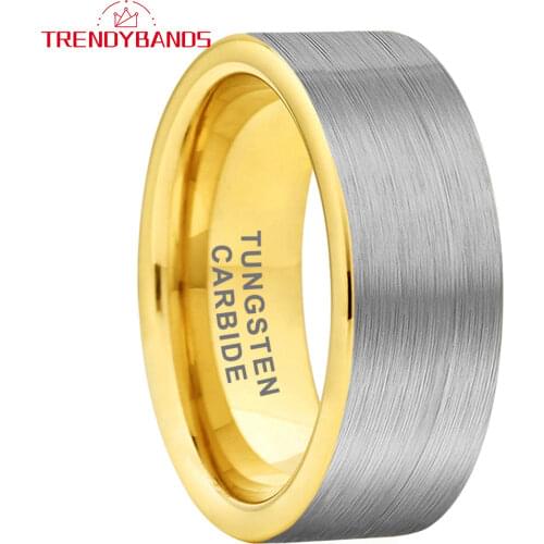 Mens Womens Gold 8MM Tungsten Carbide Rings Wedding Band Brushed Finish Couples Anniversary Gift