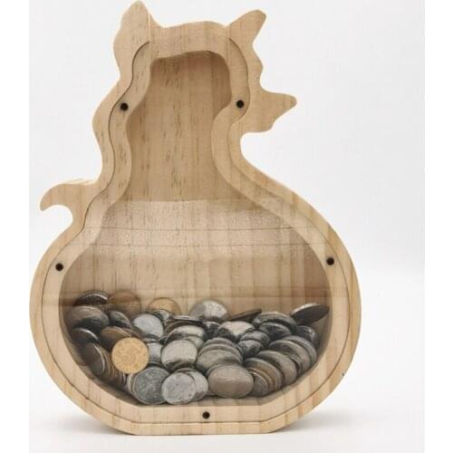 Creative English Alphabet Piggy Bank Wooden Transparent Window Meaningful Letters Coin Bank Coin Money Saving Box Home Decor