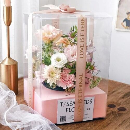 Creative Panoramic Rose Preserved Fresh Flower Transparent Packaging Gift Box Party Cookie Candy Bags Christmas Valentine 28CM