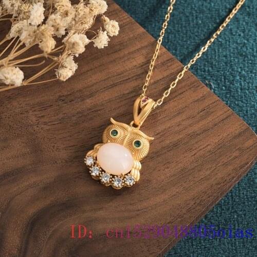 Jade Owl Pendant Natural 925 Silver Gifts Amulet Jewelry Crystal Zircon Women Fashion Charm Chinese Necklace Chalcedony