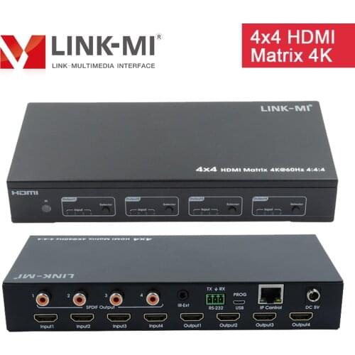 LINK-MI 4x4 HDMI2.0 Matrix Switch SPDIF Coax Audio Support 4K@60Hz 18Gbps HDR Video Splitter