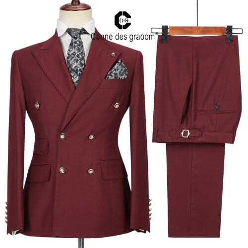 Cenne Des Graoom Men Suits Double Breasted Tailor-Made Tuxedo 2 Pieces Blazer Vest Pant Wedding Party Groom Costume Homme A24-44