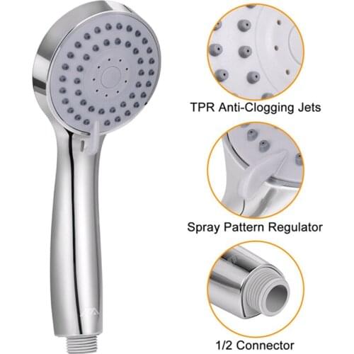 Stainless Steel Shower Head Chrome Finish Water Supply High Pressure Handheld Pipeline Multi-functions Flow Regulator